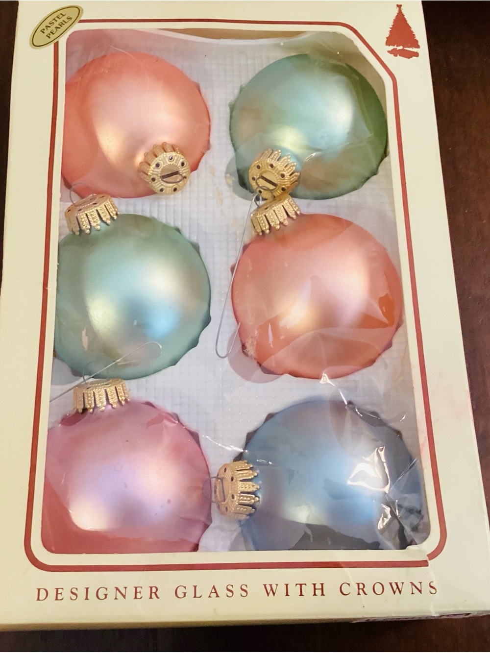 Vintage Pastel Pearls Glass Ornaments - 6-Pack